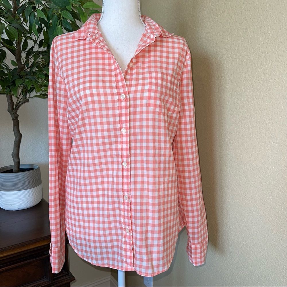 J. Crew By J. Crew Coral & White Plaid Button Down Shirt Top Small